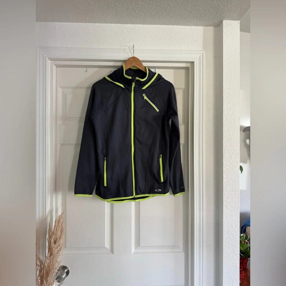 Champion Fleece Zip-Up, Gray & Green, Size Small